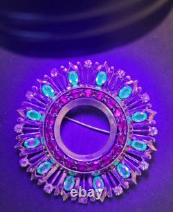 1940s Sterling Silver Brooch Blue Red Glass Stones GLOWS! Hard To Find READ READ