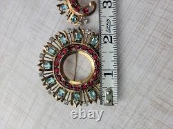 1940s Sterling Silver Brooch Blue Red Glass Stones GLOWS! Hard To Find READ READ