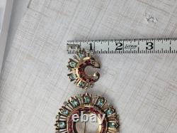 1940s Sterling Silver Brooch Blue Red Glass Stones GLOWS! Hard To Find READ READ