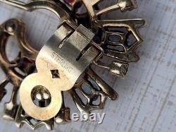 1940s Sterling Silver Brooch Blue Red Glass Stones GLOWS! Hard To Find READ READ