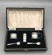 1951 English Sterling Silver Suckling Salt Pepper Condiment Blue Glass Set & Box