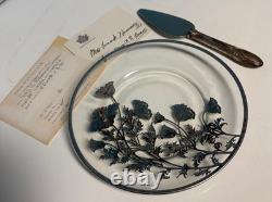 1956 SilverCity Glass Plate with Sterling Silver Flanders Flowers Overlay+Server