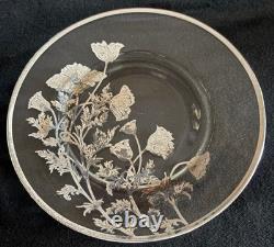 1956 SilverCity Glass Plate with Sterling Silver Flanders Flowers Overlay+Server