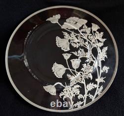 1956 SilverCity Glass Plate with Sterling Silver Flanders Flowers Overlay+Server