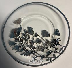 1956 SilverCity Glass Plate with Sterling Silver Flanders Flowers Overlay+Server