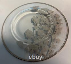 1956 SilverCity Glass Plate with Sterling Silver Flanders Flowers Overlay+Server