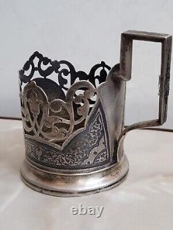 1960 Vintage Kubachi Soviet USSR Sterling Silver 875 Glass Tea Cup Holder 92 gr