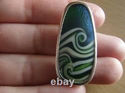 1979 Artisan ORIENT & FLUME Sterling Silver Waves Iridescent Glass Art Pendant