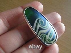 1979 Artisan ORIENT & FLUME Sterling Silver Waves Iridescent Glass Art Pendant