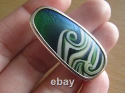 1979 Artisan ORIENT & FLUME Sterling Silver Waves Iridescent Glass Art Pendant