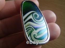 1979 Artisan ORIENT & FLUME Sterling Silver Waves Iridescent Glass Art Pendant