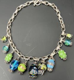 1980's Sterling Silver Necklace W Lampwork Murano Glass Beads Venetian Italy 925