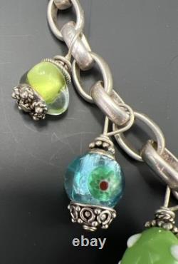 1980's Sterling Silver Necklace W Lampwork Murano Glass Beads Venetian Italy 925