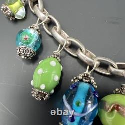 1980's Sterling Silver Necklace W Lampwork Murano Glass Beads Venetian Italy 925