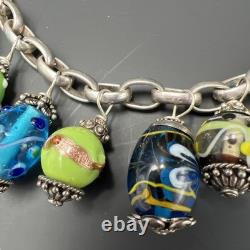 1980's Sterling Silver Necklace W Lampwork Murano Glass Beads Venetian Italy 925