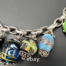 1980's Sterling Silver Necklace W Lampwork Murano Glass Beads Venetian Italy 925