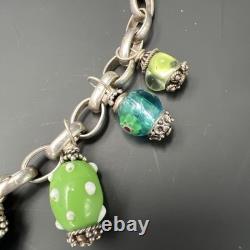 1980's Sterling Silver Necklace W Lampwork Murano Glass Beads Venetian Italy 925