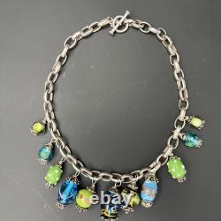 1980's Sterling Silver Necklace W Lampwork Murano Glass Beads Venetian Italy 925