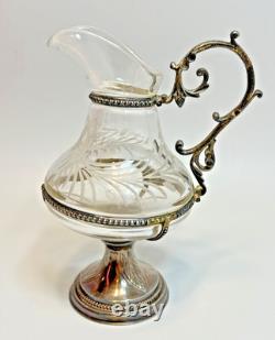 19c. Antique French Sterling Silver Cut Glass Religious Holy Communion Jug Cruet
