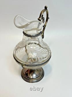 19c. Antique French Sterling Silver Cut Glass Religious Holy Communion Jug Cruet