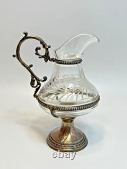 19c. Antique French Sterling Silver Cut Glass Religious Holy Communion Jug Cruet