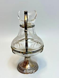 19c. Antique French Sterling Silver Cut Glass Religious Holy Communion Jug Cruet