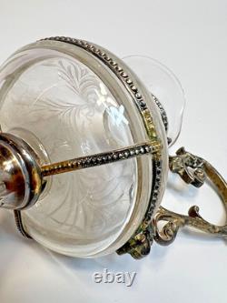 19c. Antique French Sterling Silver Cut Glass Religious Holy Communion Jug Cruet