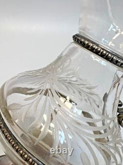19c. Antique French Sterling Silver Cut Glass Religious Holy Communion Jug Cruet