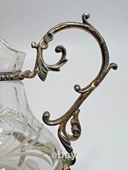 19c. Antique French Sterling Silver Cut Glass Religious Holy Communion Jug Cruet