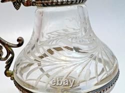 19c. Antique French Sterling Silver Cut Glass Religious Holy Communion Jug Cruet
