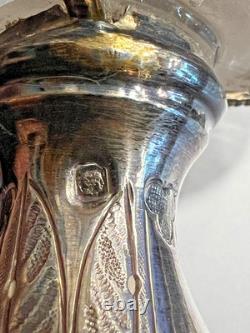19c. Antique French Sterling Silver Cut Glass Religious Holy Communion Jug Cruet