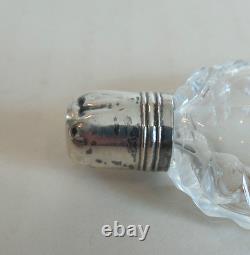 19th C. Cut Glass Lay-Down 4.5 Scent Bottle, Sterling Silver Top, c. 1890