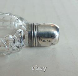 19th C. Cut Glass Lay-Down 4.5 Scent Bottle, Sterling Silver Top, c. 1890