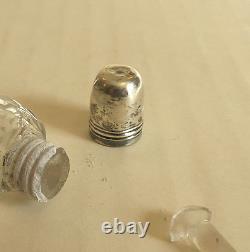 19th C. Cut Glass Lay-Down 4.5 Scent Bottle, Sterling Silver Top, c. 1890