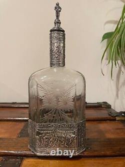 19th Century Etched Glass and Sterling Silver Decanter