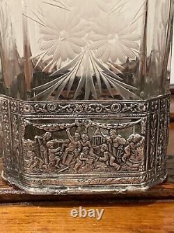 19th Century Etched Glass and Sterling Silver Decanter