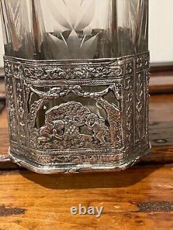 19th Century Etched Glass and Sterling Silver Decanter