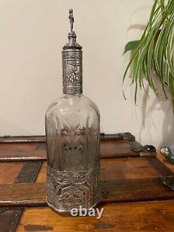 19th Century Etched Glass and Sterling Silver Decanter