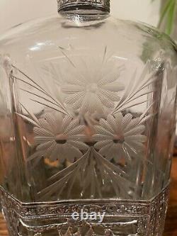 19th Century Etched Glass and Sterling Silver Decanter