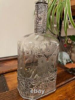 19th Century Etched Glass and Sterling Silver Decanter