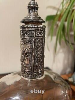 19th Century Etched Glass and Sterling Silver Decanter