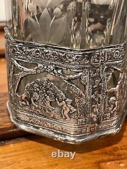 19th Century Etched Glass and Sterling Silver Decanter