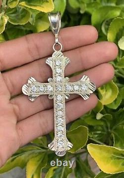 19th Century Sterling Silver 925 Crystal Glass Rhinestones Cross Pendant A78