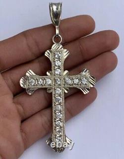 19th Century Sterling Silver 925 Crystal Glass Rhinestones Cross Pendant A78