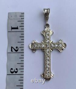 19th Century Sterling Silver 925 Crystal Glass Rhinestones Cross Pendant A78