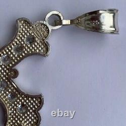 19th Century Sterling Silver 925 Crystal Glass Rhinestones Cross Pendant A78