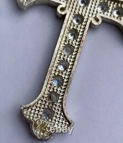 19th Century Sterling Silver 925 Crystal Glass Rhinestones Cross Pendant A78