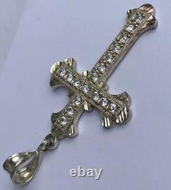 19th Century Sterling Silver 925 Crystal Glass Rhinestones Cross Pendant A78