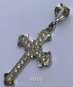 19th Century Sterling Silver 925 Crystal Glass Rhinestones Cross Pendant A78