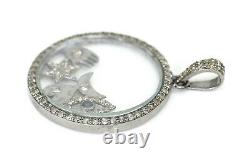 1.09 TCW Natural Diamond Glass Shaker w Charms Pendant in 925 Sterling Silver